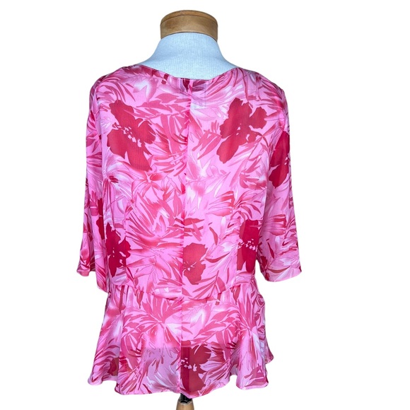 Adriana Papell Silk Pink & Red Floral Print Wrap Jacket Vintage Size 16 NWT - Picture 7 of 16